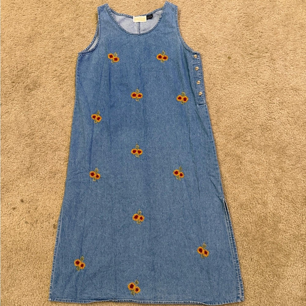 Denim Sunflower Embroidered Dress